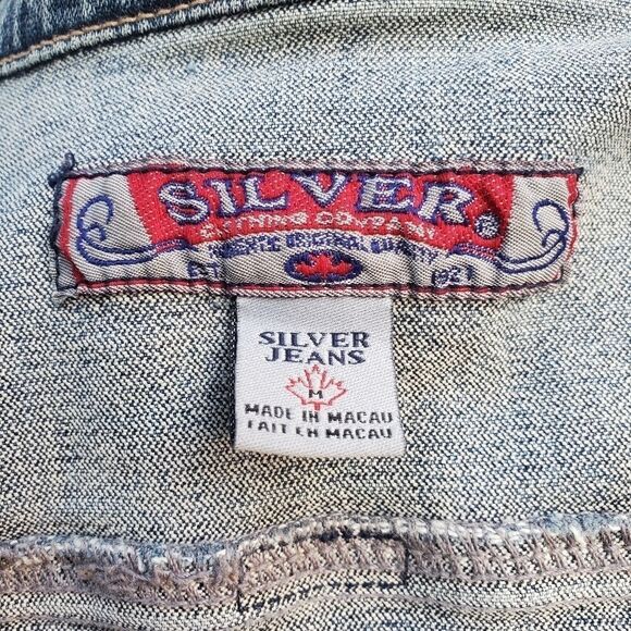 Vintage 90s y2k Silver Jeans Blue Jean Acid Wash Denim Blazer Jacket Woman's Md - Picture 4 of 9